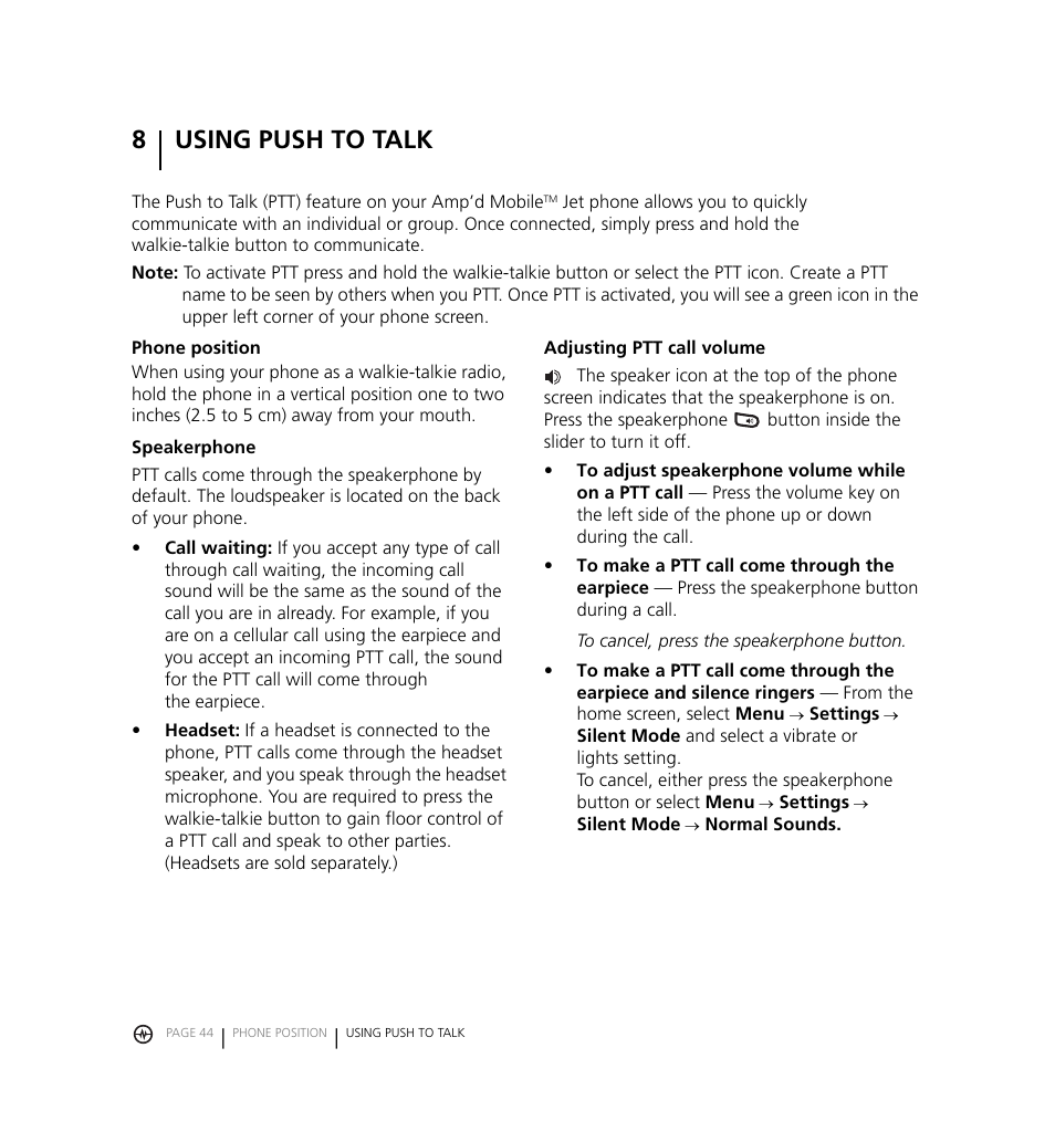 8using push to talk | Kyocera Jet KX18 User Manual | Page 52 / 95