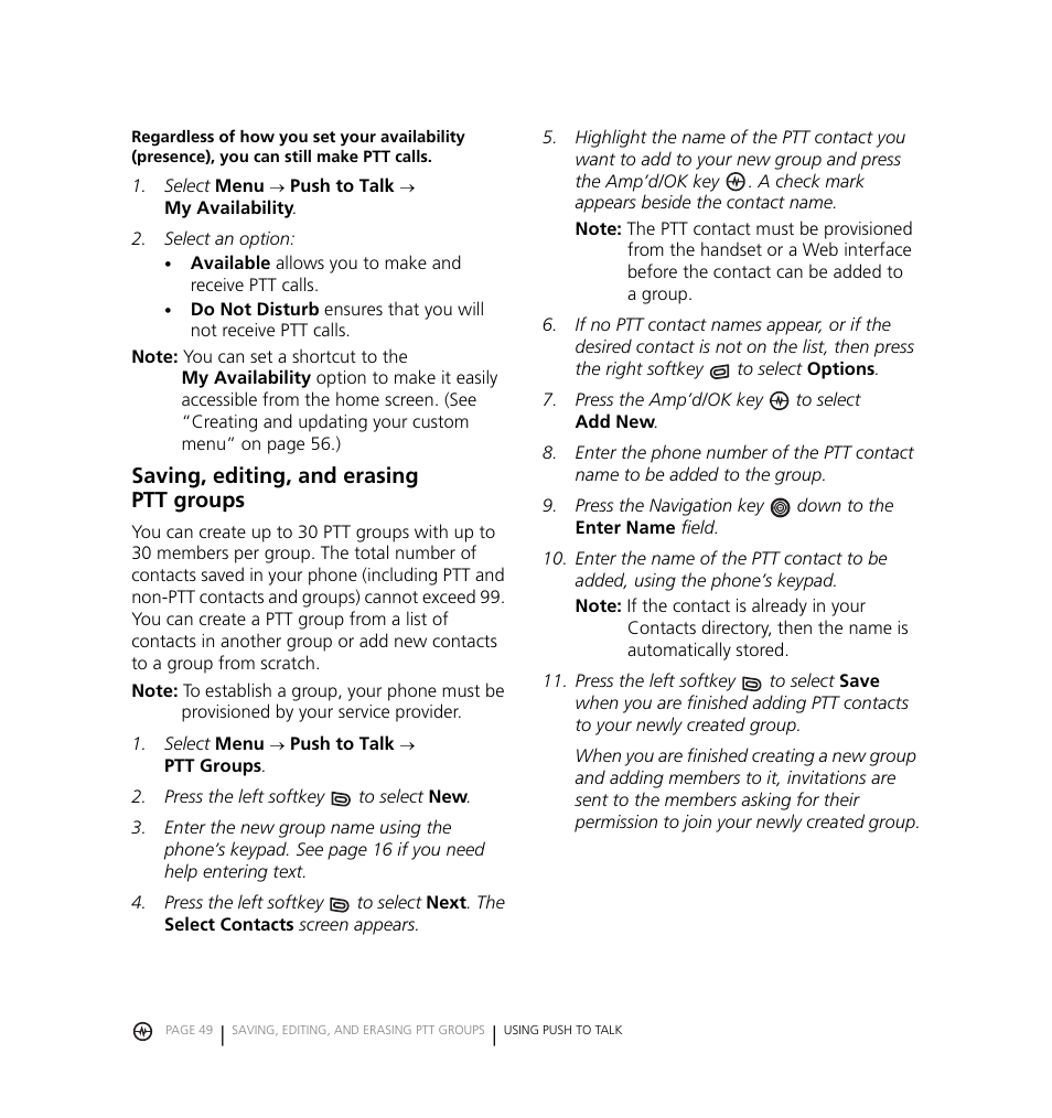 Saving, editing, and erasing ptt groups | Kyocera Jet KX18 User Manual | Page 57 / 95