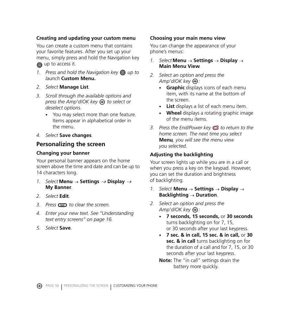 Personalizing the screen | Kyocera Jet KX18 User Manual | Page 64 / 95