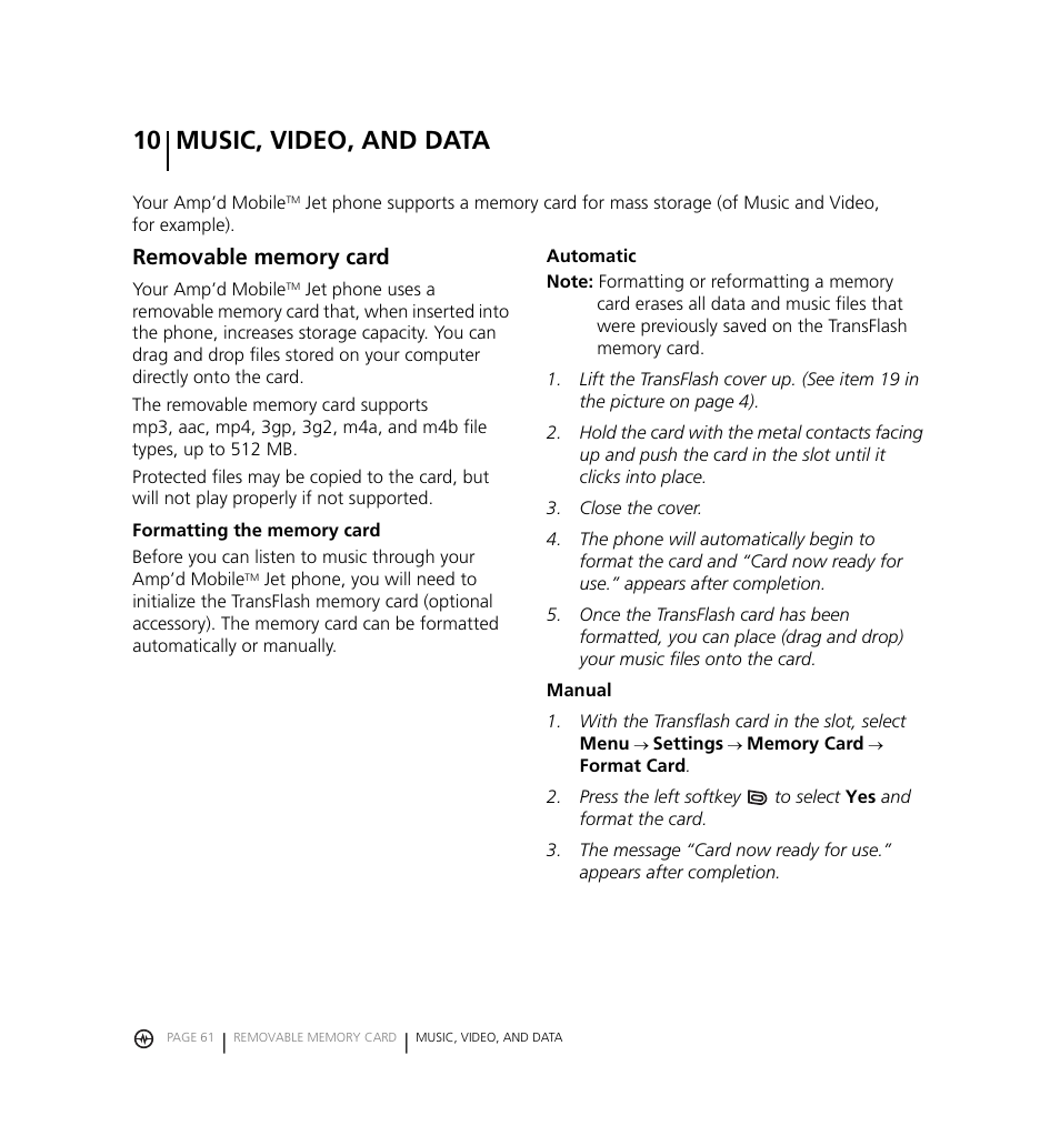10 music, video, and data | Kyocera Jet KX18 User Manual | Page 69 / 95