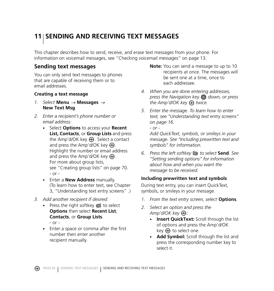 11 sending and receiving text messages | Kyocera Jet KX18 User Manual | Page 73 / 95