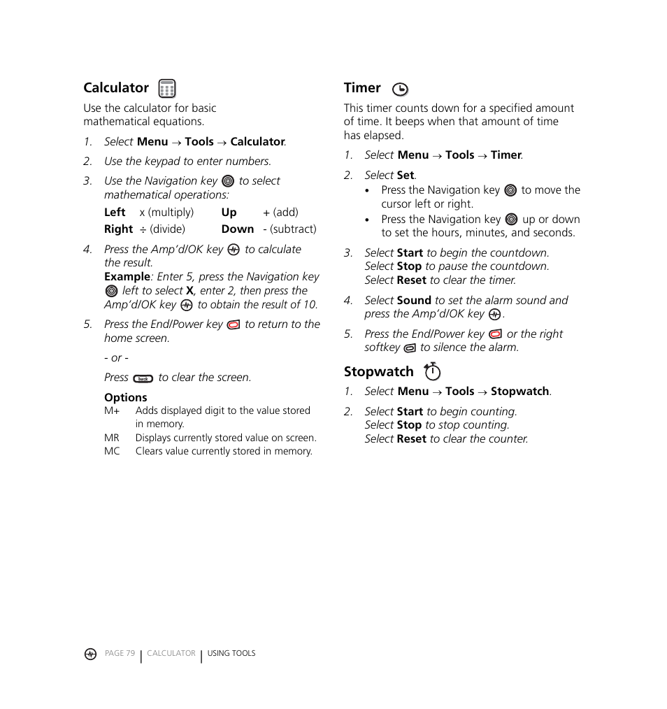 Calculator, Timer, Stopwatch | Kyocera Jet KX18 User Manual | Page 87 / 95