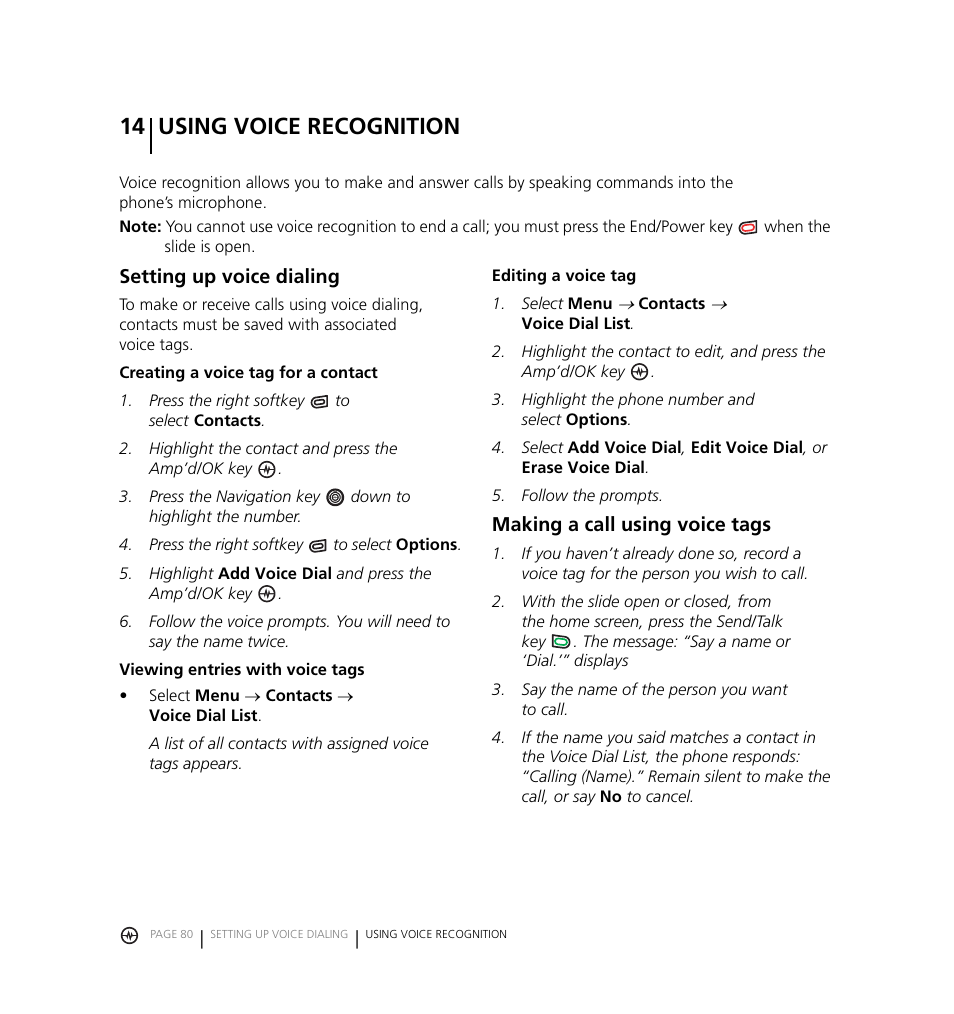 14 using voice recognition | Kyocera Jet KX18 User Manual | Page 88 / 95