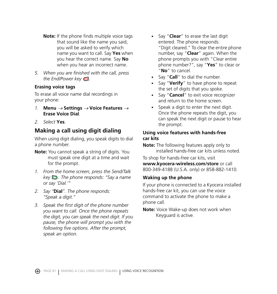 Making a call using digit dialing | Kyocera Jet KX18 User Manual | Page 89 / 95
