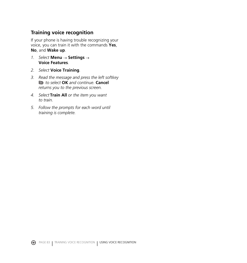 Training voice recognition | Kyocera Jet KX18 User Manual | Page 91 / 95