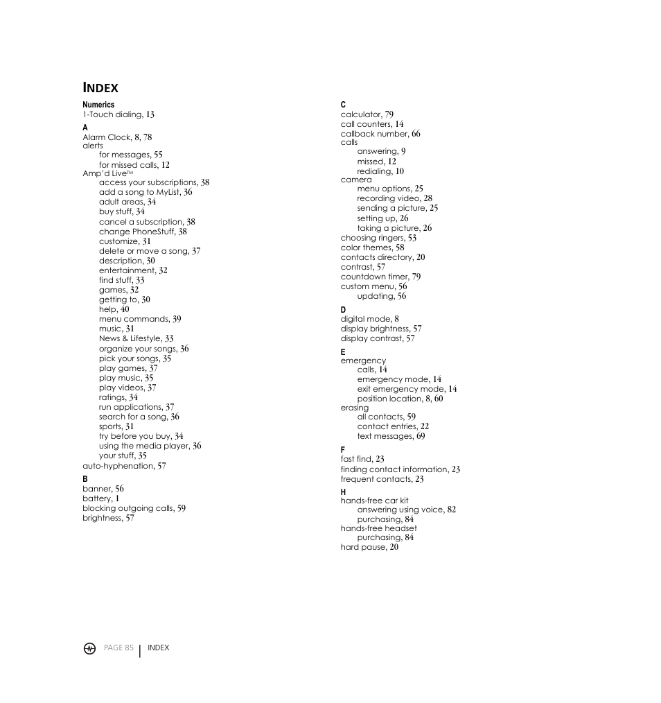 Ndex | Kyocera Jet KX18 User Manual | Page 93 / 95