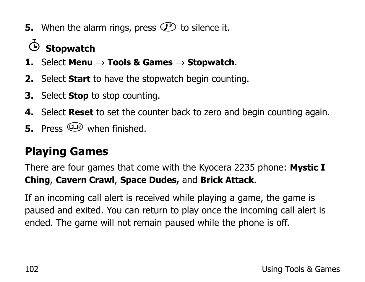 Playing games | Kyocera Phone 2235 User Manual | Page 122 / 136