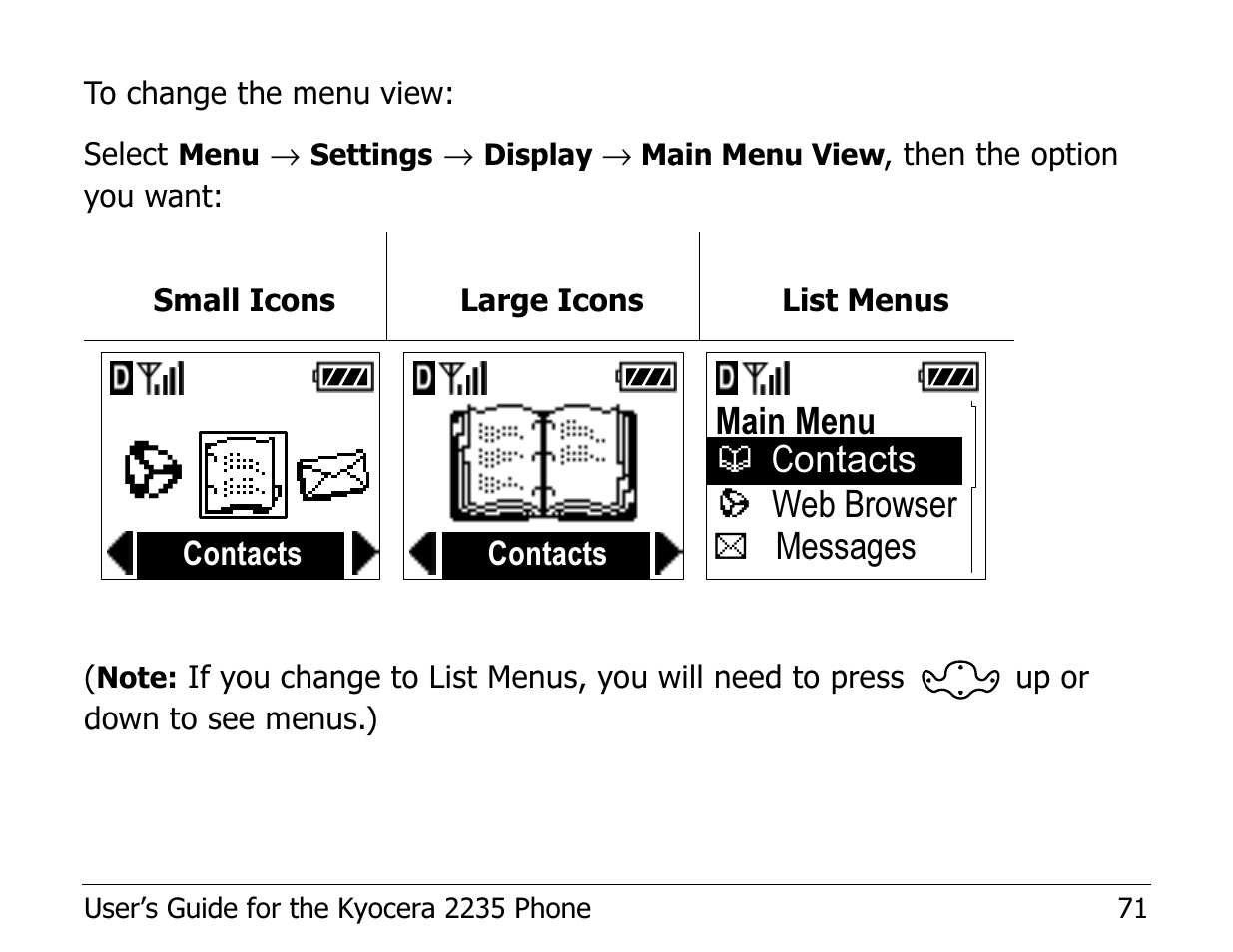 Main menu browser web browser messages contacts | Kyocera Phone 2235 User Manual | Page 91 / 136