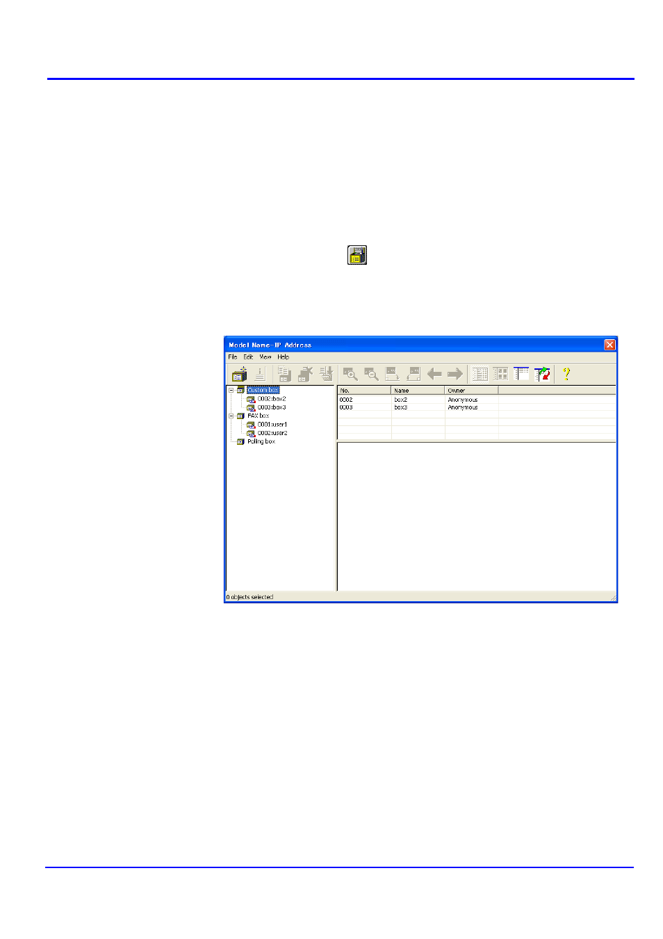 Document box, Document box window | Kyocera KM-NET User Manual | Page 54 / 64