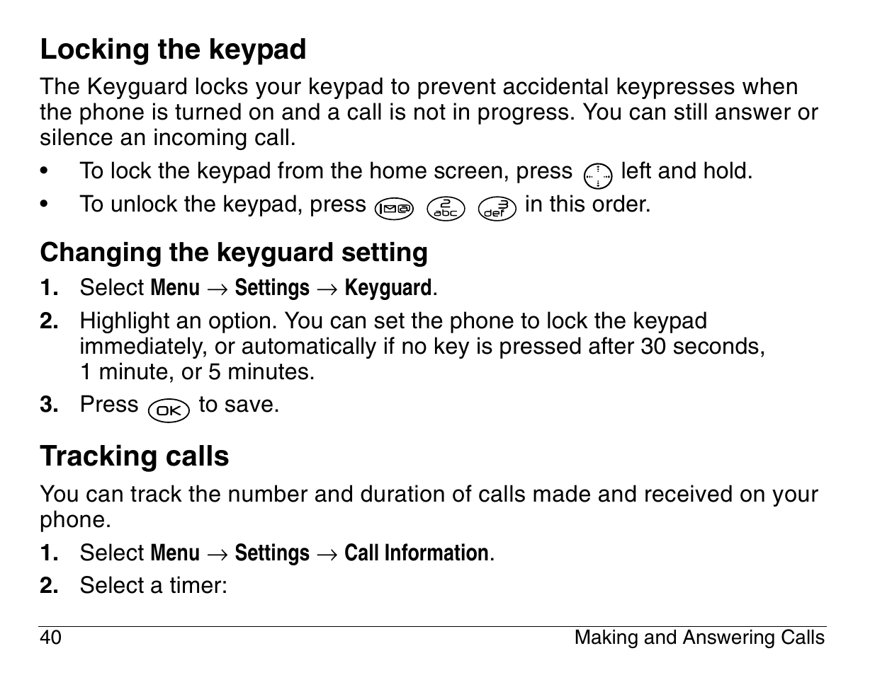 Locking the keypad, Tracking calls | Kyocera 3200 series User Manual | Page 58 / 155