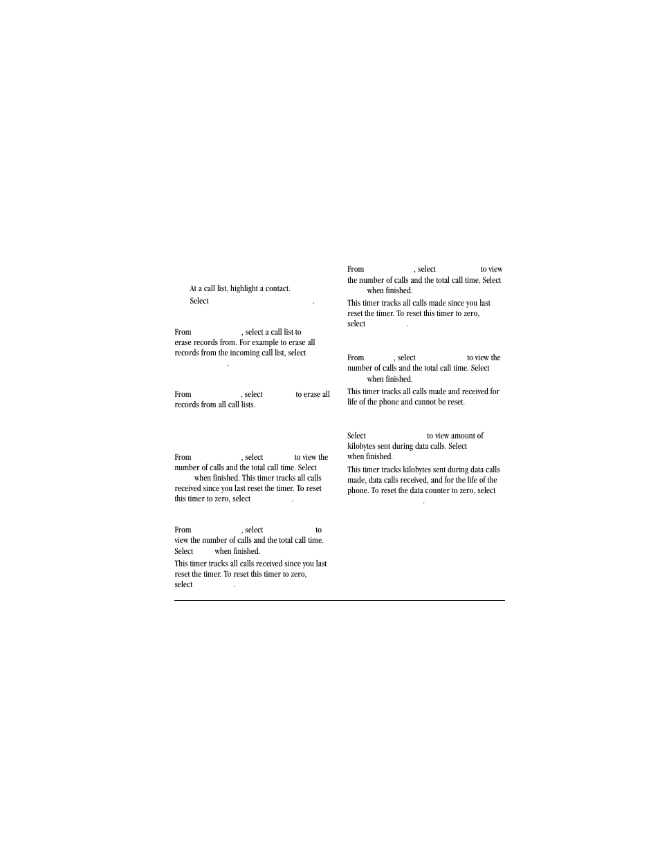 Erase call list records, Work with call timers, View calls life timer | View data counter | Kyocera Jax S1300 User Manual | Page 21 / 68