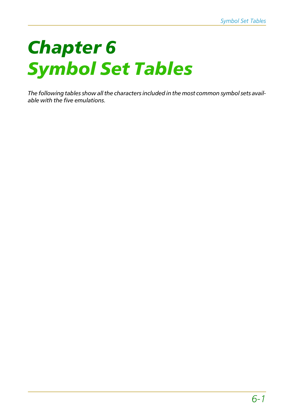 Chapter 6, Symbol set tables, Chapter 6 symbol set tables | Kyocera FS-1700 User Manual | Page 101 / 154