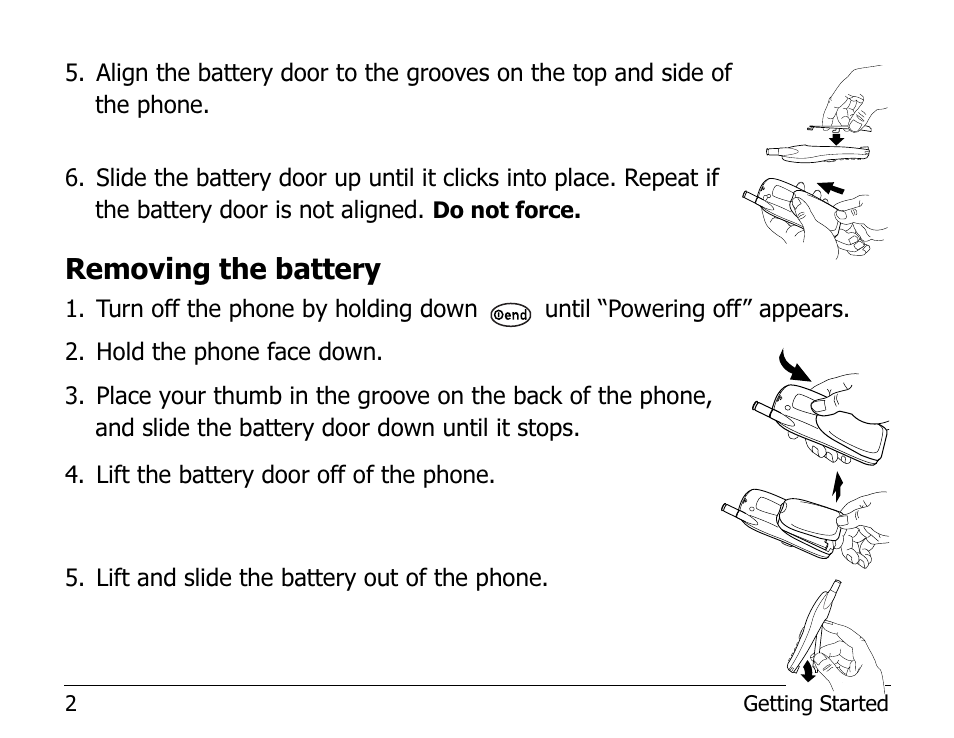Removing the battery | Kyocera 2255 User Manual | Page 16 / 110