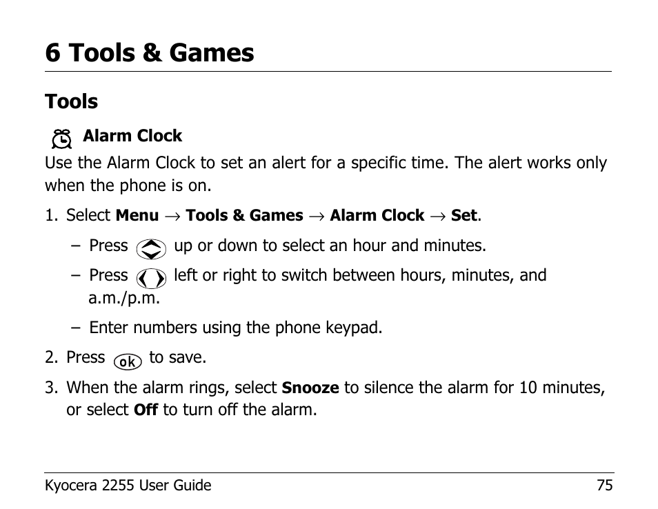 6 tools & games, Tools | Kyocera 2255 User Manual | Page 89 / 110