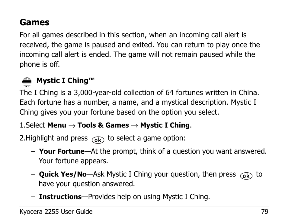 Games | Kyocera 2255 User Manual | Page 93 / 110