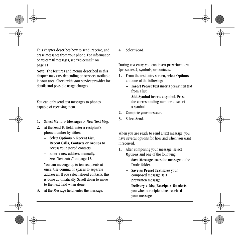 Text messages, Essages | Kyocera S4000 User Manual | Page 26 / 80