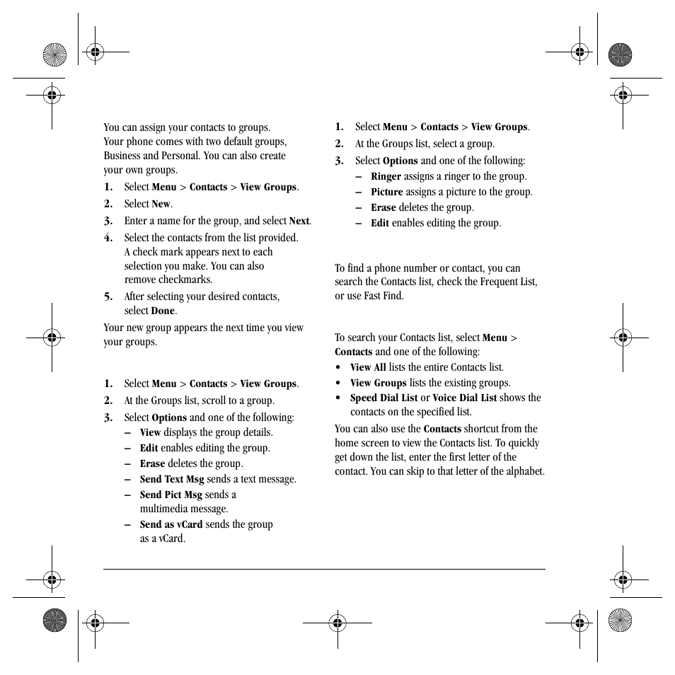 Contact groups, Searching contacts | Kyocera S4000 User Manual | Page 40 / 80