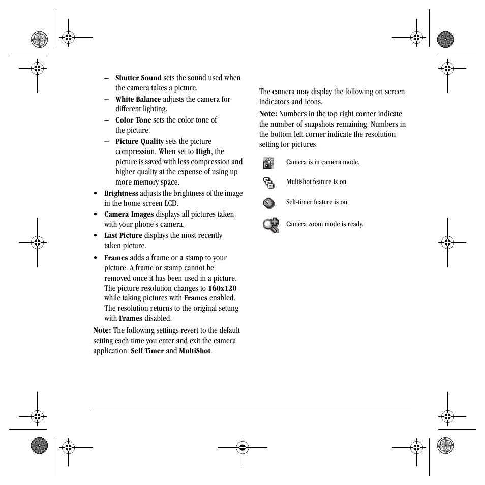 Camera indicators and icons | Kyocera S4000 User Manual | Page 43 / 80