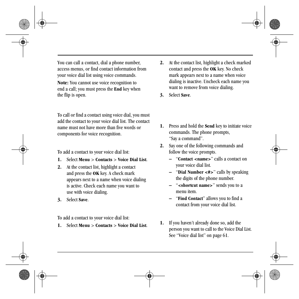 14 v, Voice dial list, Voice commands | Oice, Ommands | Kyocera S4000 User Manual | Page 69 / 80