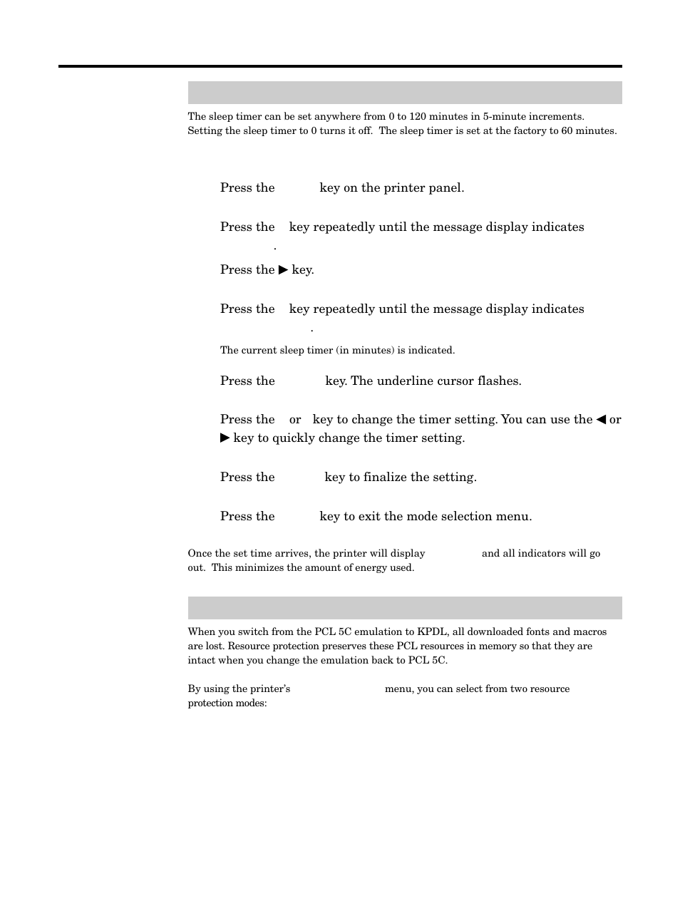 Setting the sleep timer, Resource protection, Setting the sleep timer resource protection | Using the printer | Kyocera FS-5900C User Manual | Page 75 / 132