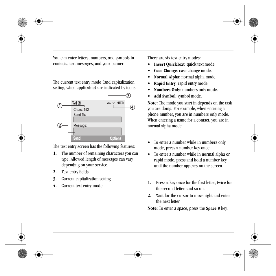 Text entry modes | Kyocera Mako S4000 User Manual | Page 21 / 80