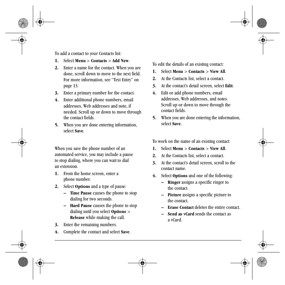 Working with contacts | Kyocera Mako S4000 User Manual | Page 27 / 80