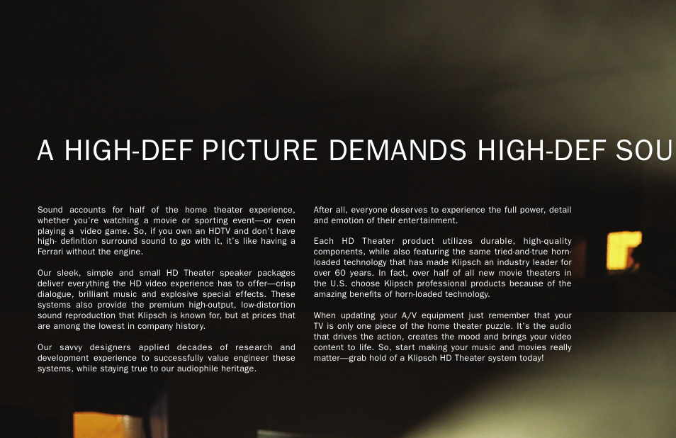 A high-def picture demands high-def sound | Klipsch HD 500 User Manual | Page 2 / 12