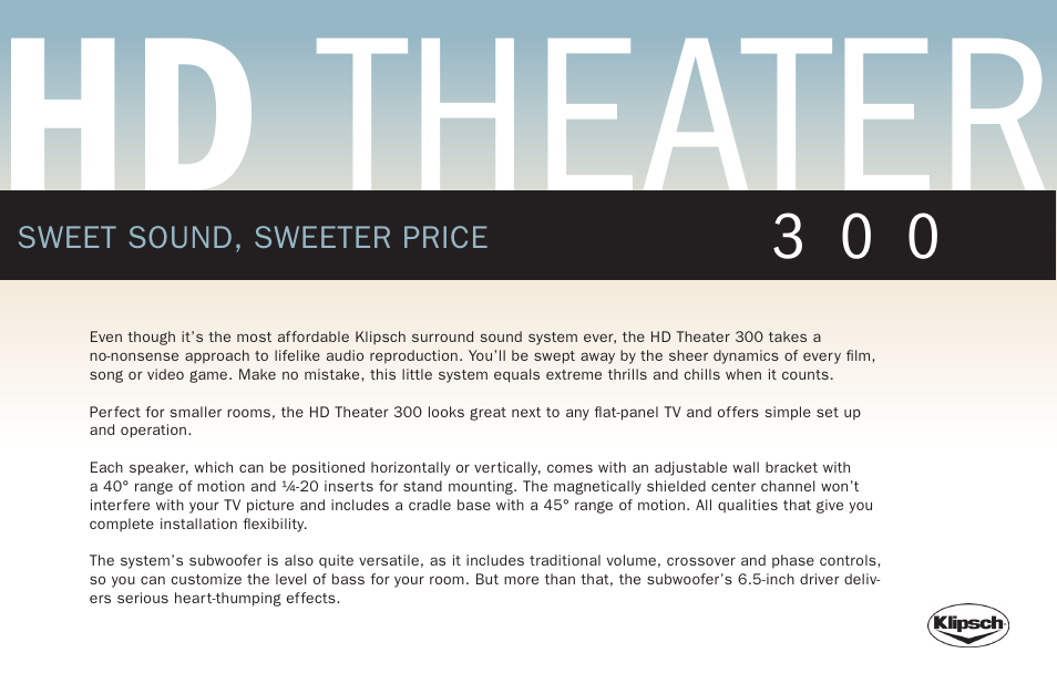 Hd theater | Klipsch HD 500 User Manual | Page 9 / 12
