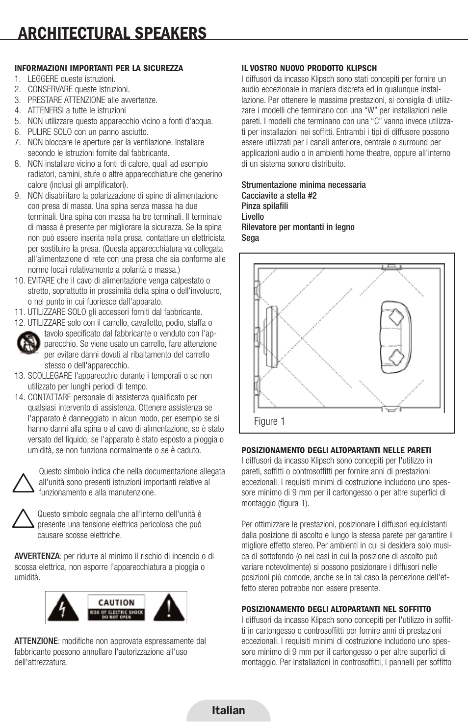 Architectural speakers, Italian | Klipsch ARCHITECTURAL SPEAKERS User Manual | Page 14 / 24