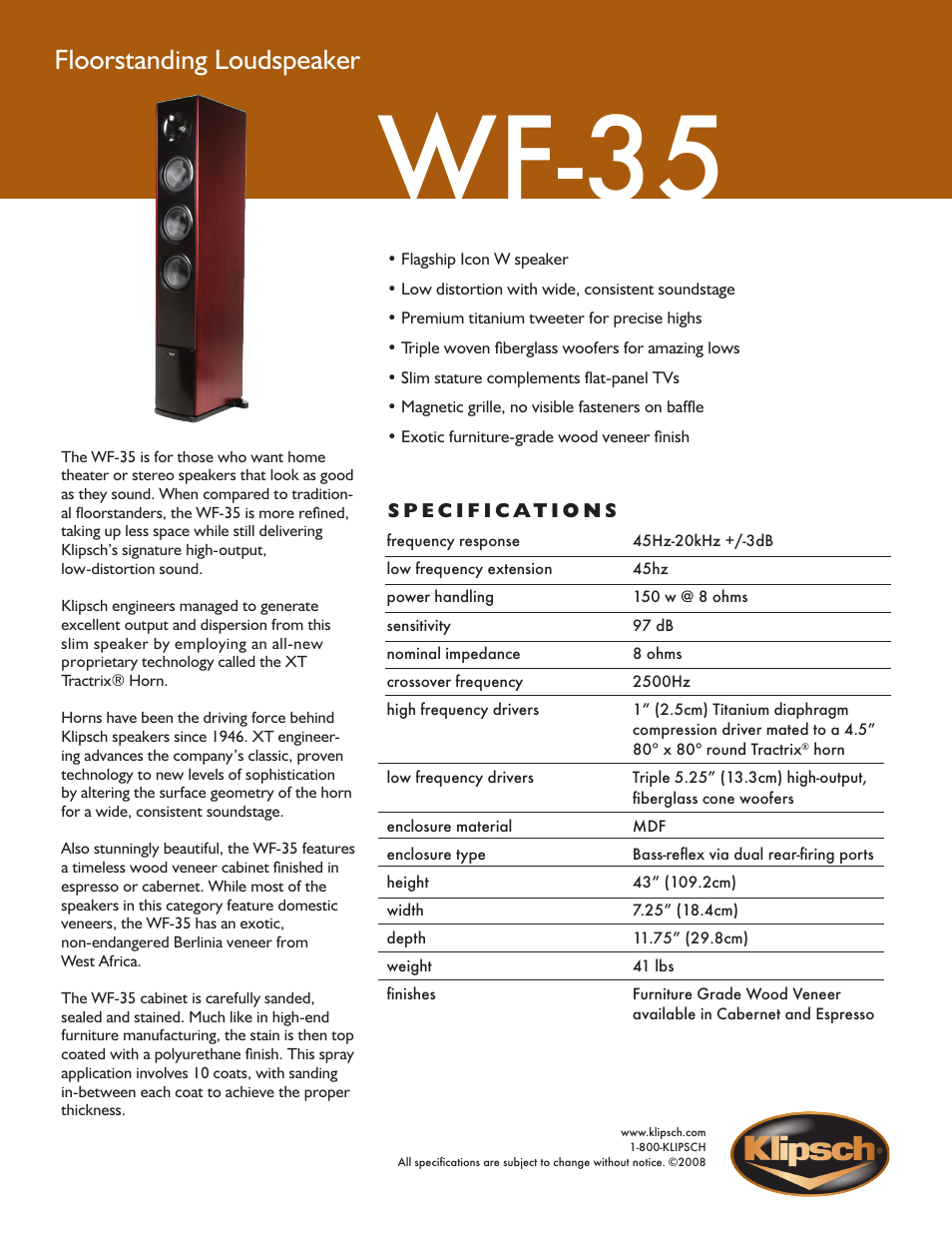 Klipsch Icon Series WF-35 User Manual | 1 page