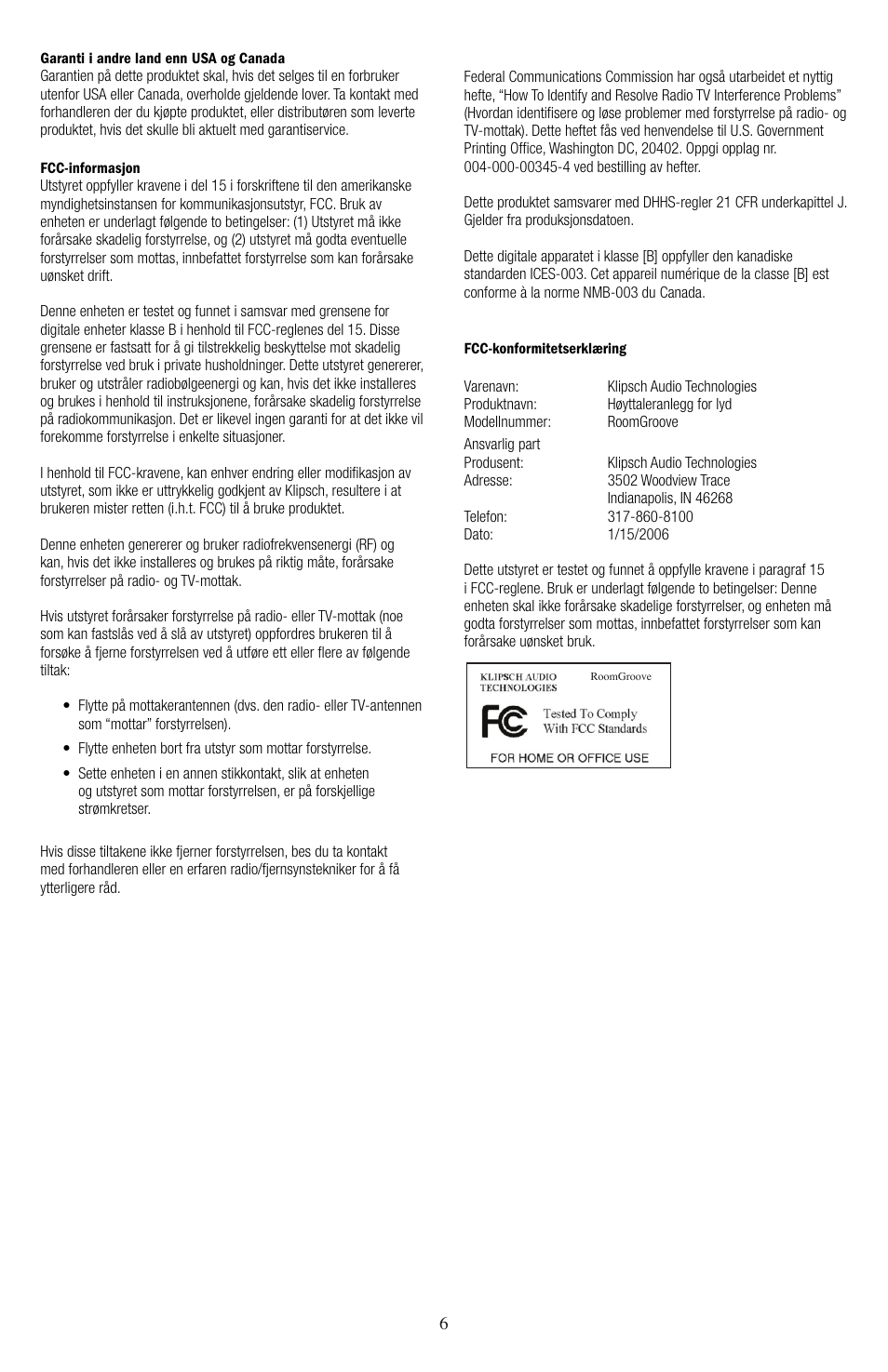 Klipsch ROOMGROOVE User Manual | Page 67 / 68