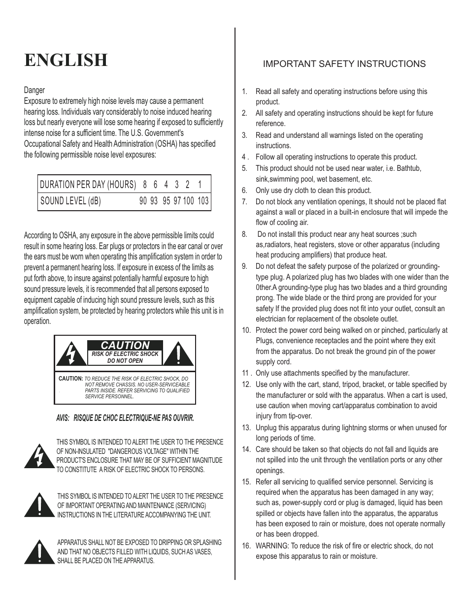 English, Caution | Kustom Quad 200 HD User Manual | Page 2 / 7