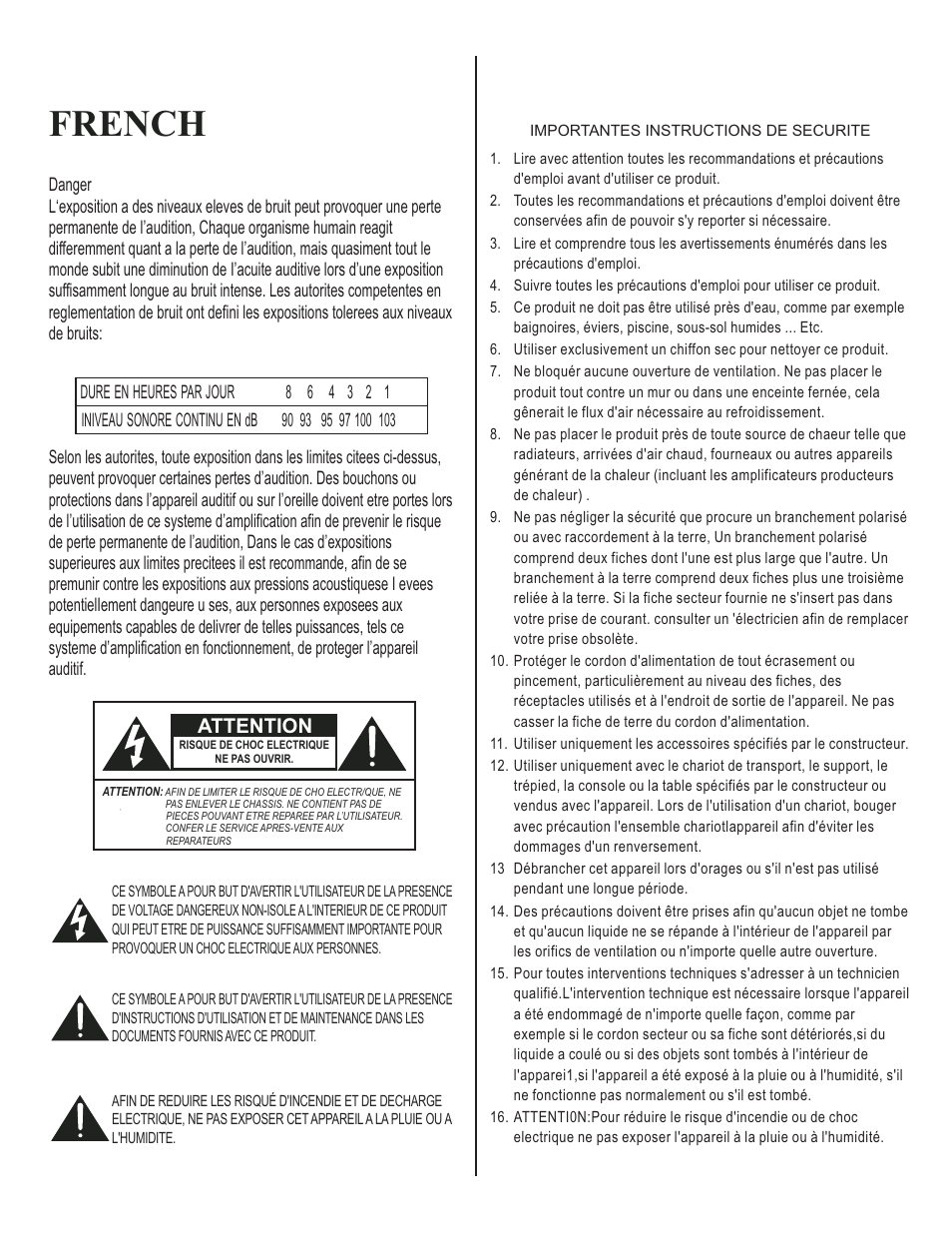 French, Attention | Kustom Quad 200 HD User Manual | Page 3 / 7