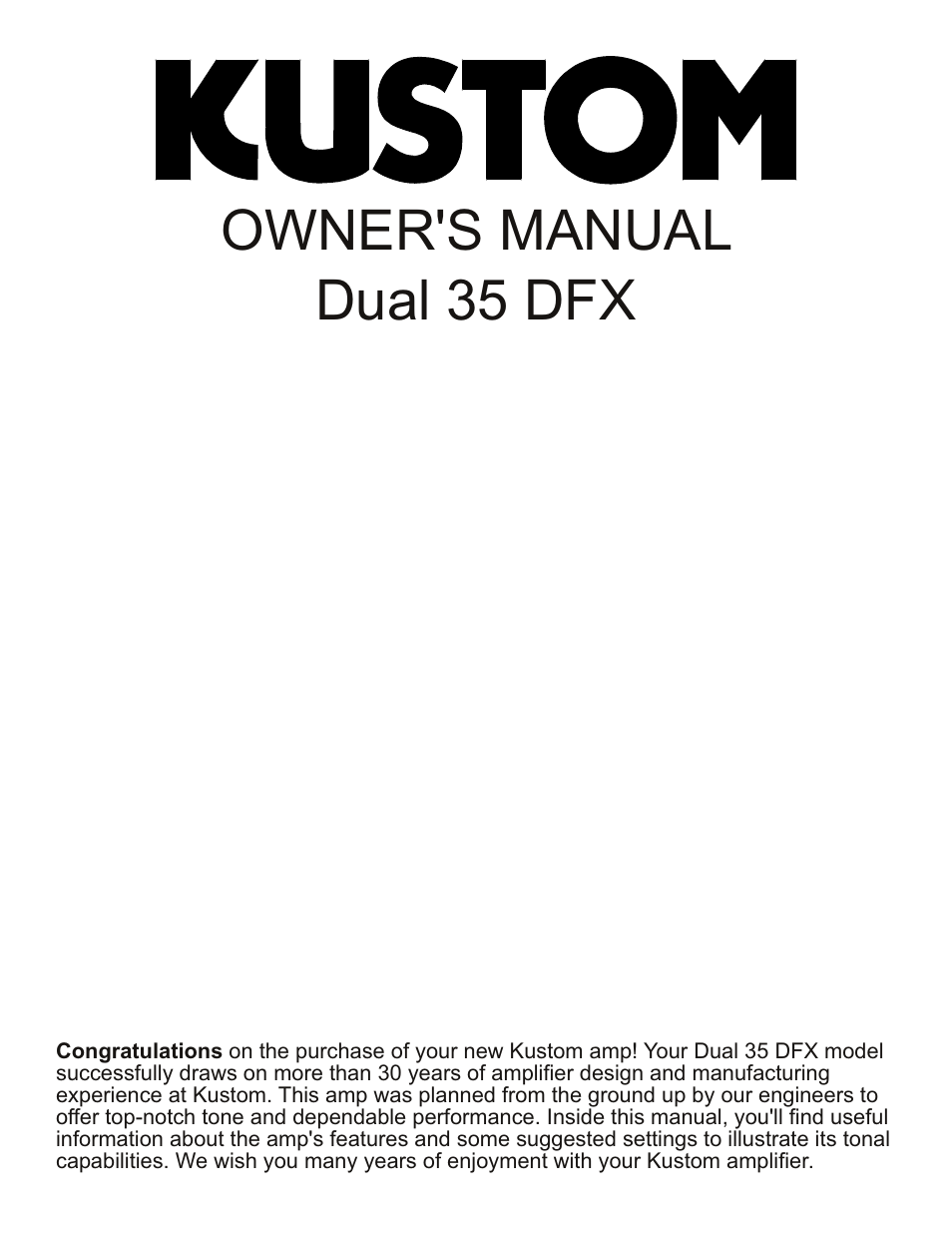 Kustom Dual 35 DFX User Manual | 4 pages