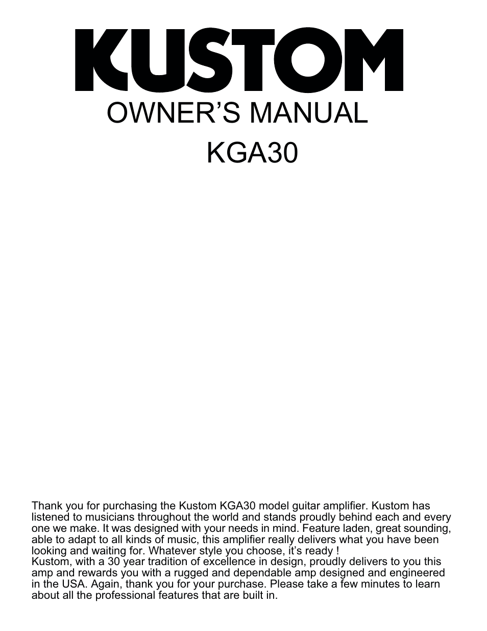 Kustom KGA30 User Manual | 4 pages