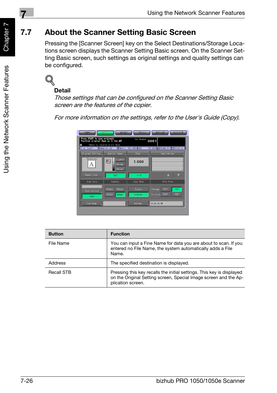 7 about the scanner setting basic screen, About the scanner setting basic screen -26 | Konica Minolta BIZHUB PRO 1050E User Manual | Page 139 / 190