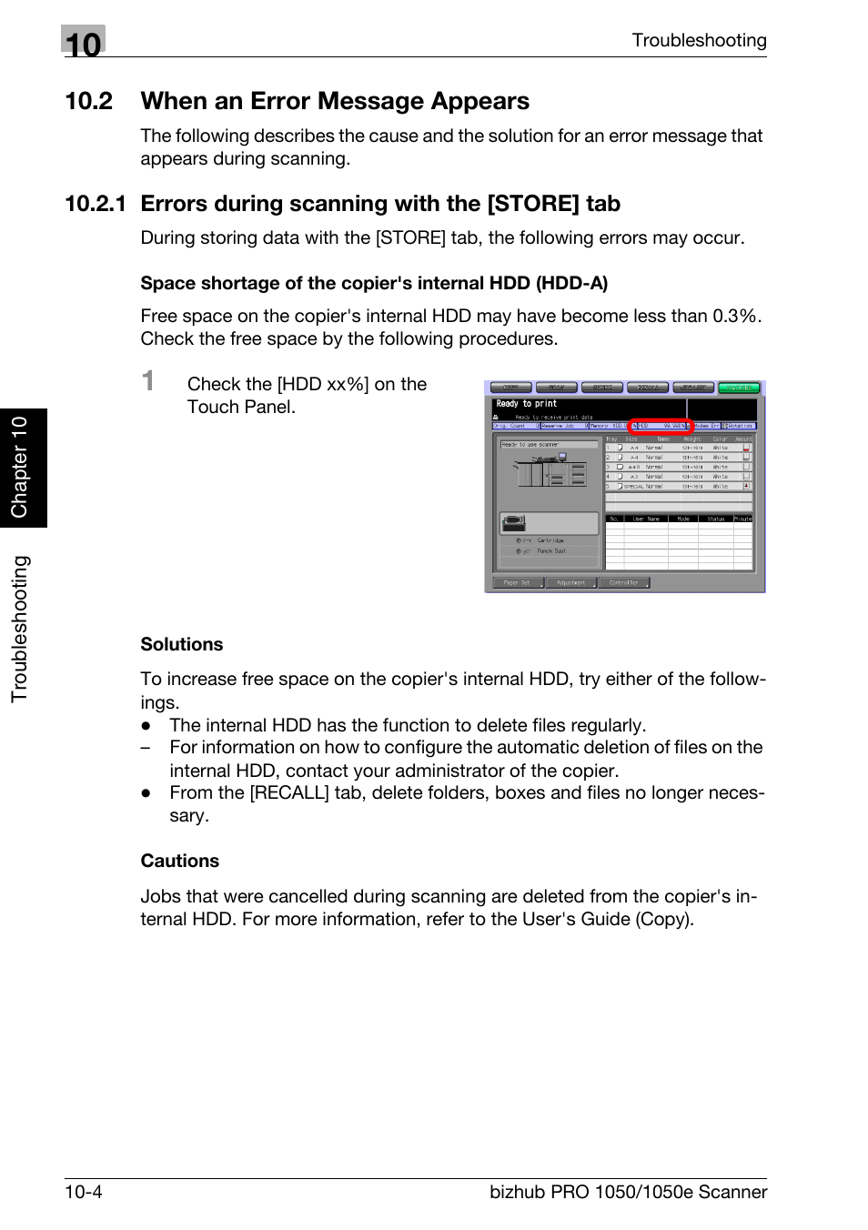 2 when an error message appears, 1 errors during scanning with the [store] tab, When an error message appears -4 | Errors during scanning with the [store] tab -4 | Konica Minolta BIZHUB PRO 1050E User Manual | Page 167 / 190
