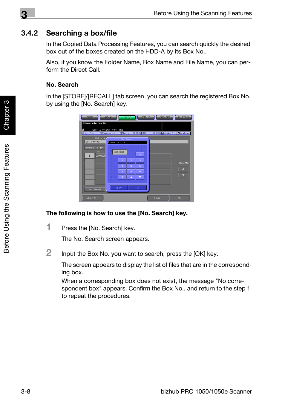 2 searching a box/file, Searching a box/file -8 | Konica Minolta BIZHUB PRO 1050E User Manual | Page 31 / 190