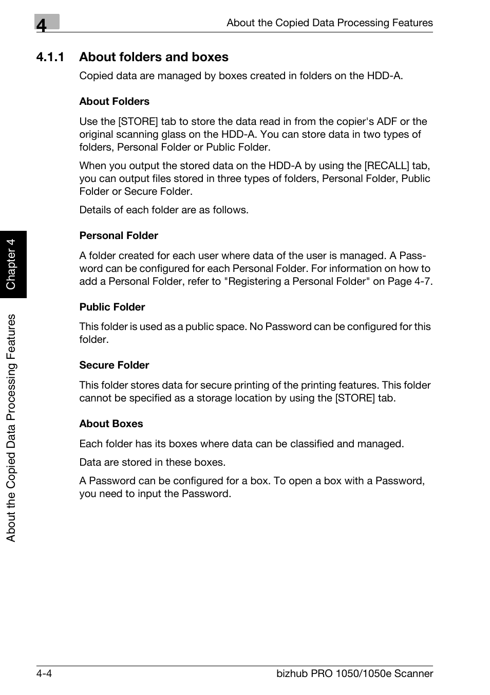 1 about folders and boxes, About folders and boxes -4 | Konica Minolta BIZHUB PRO 1050E User Manual | Page 39 / 190