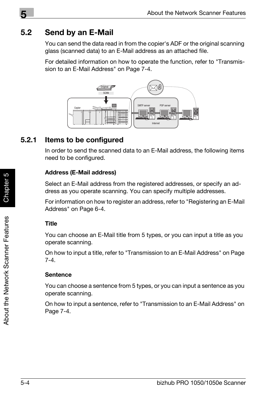 2 send by an e-mail, 1 items to be configured, Send by an e-mail -4 | Items to be configured -4, Send by an e-mail, P.5-4 | Konica Minolta BIZHUB PRO 1050E User Manual | Page 87 / 190