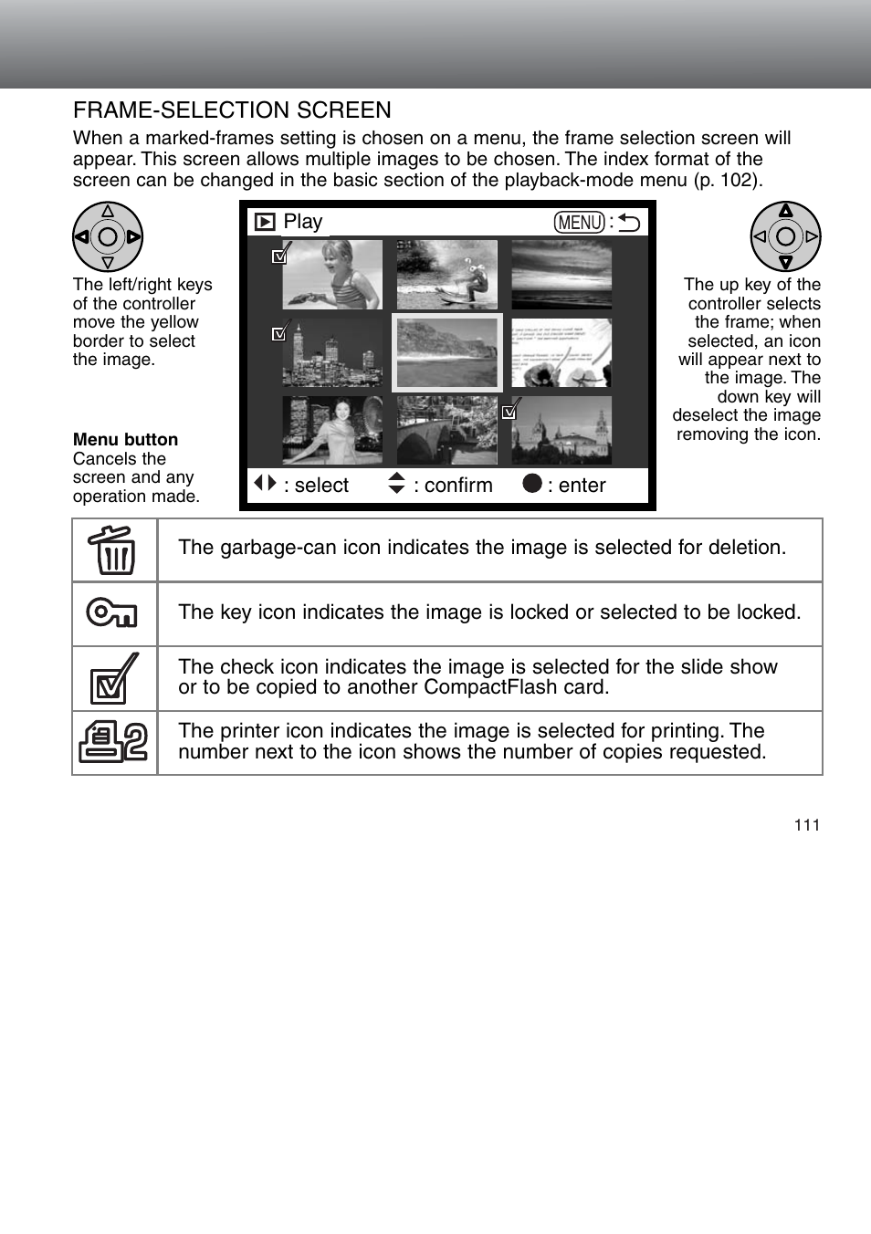 Frame-selection screen | Konica Minolta 5D User Manual | Page 111 / 150