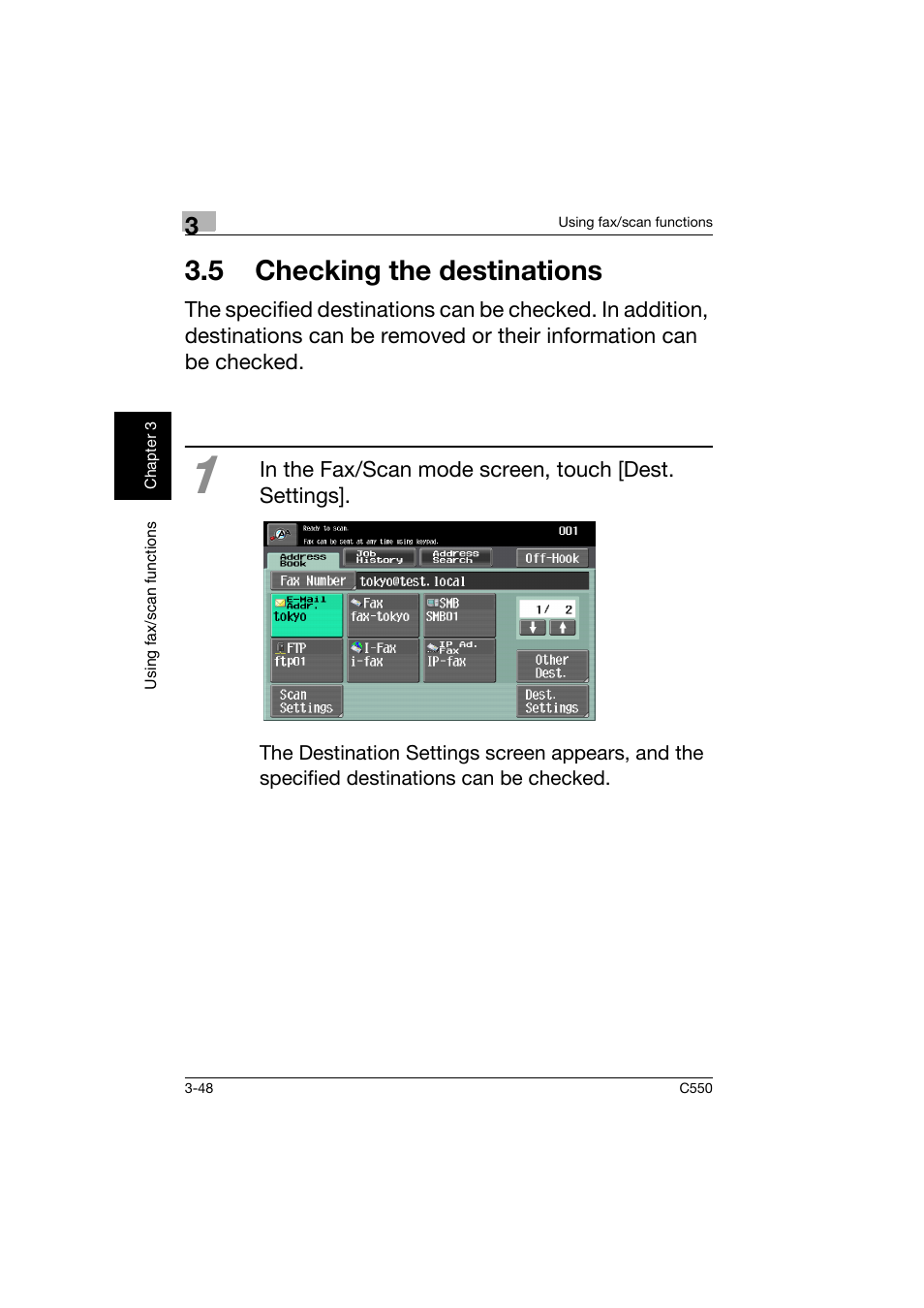 5 checking the destinations, 5 checking the destinations -48 | Konica Minolta C550 User Manual | Page 149 / 164