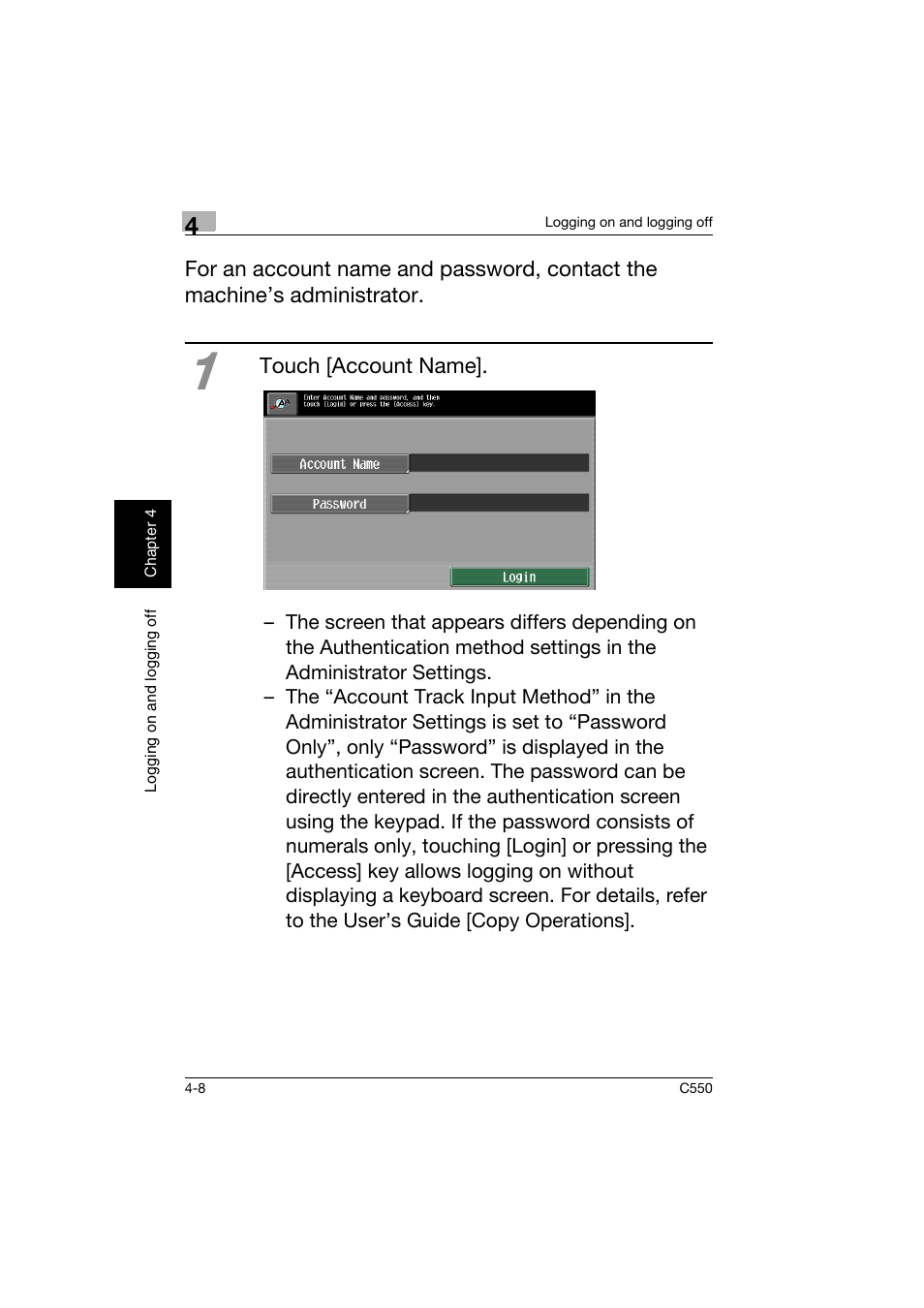 Touch [account name | Konica Minolta C550 User Manual | Page 159 / 164