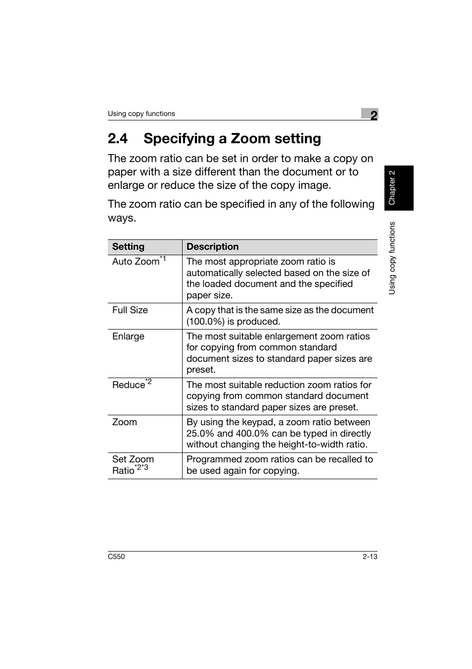 4 specifying a zoom setting, 4 specifying a zoom setting -13 | Konica Minolta C550 User Manual | Page 56 / 164