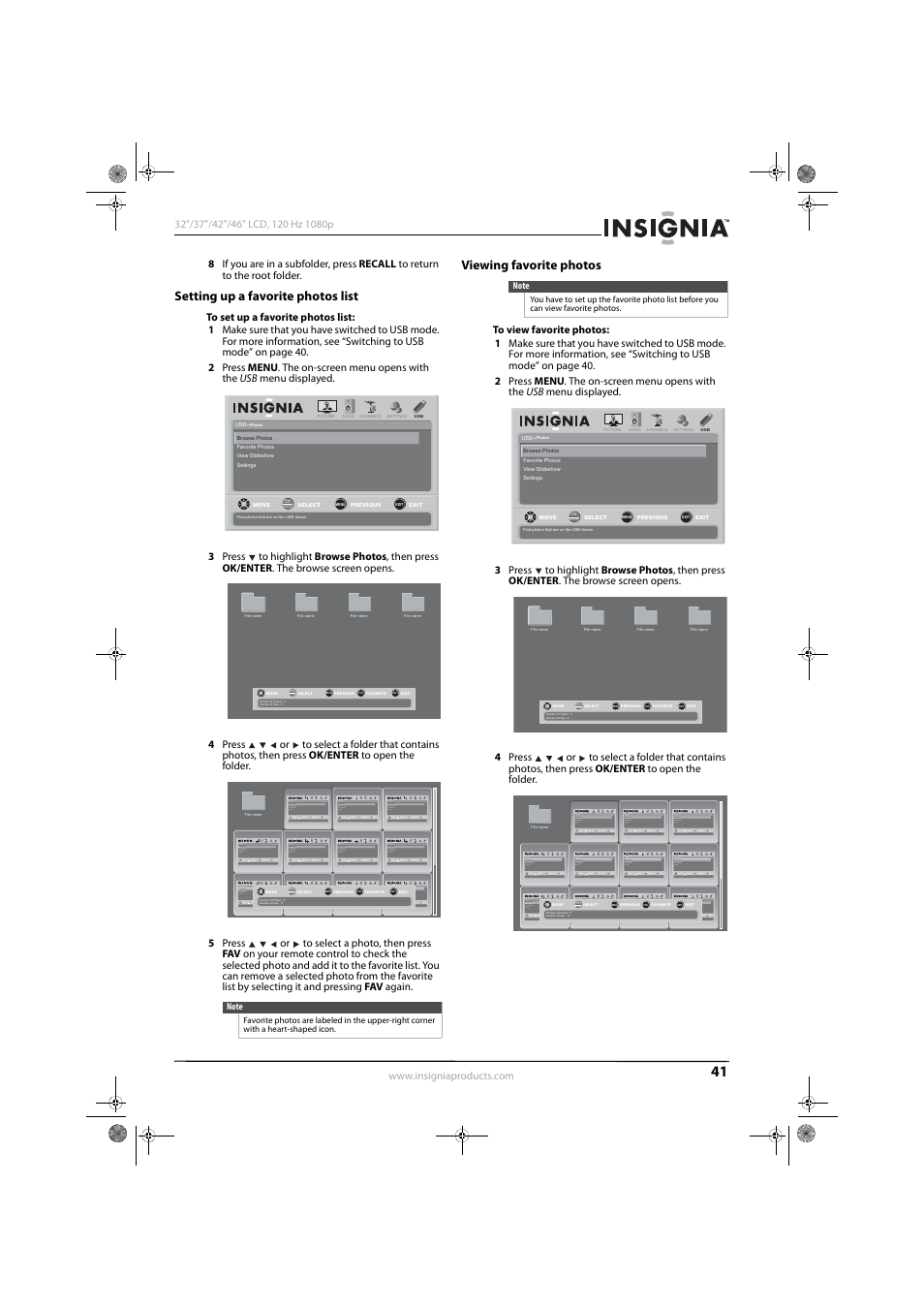 Setting up a favorite photos list, Viewing favorite photos | Konica Minolta NS-42L550A11 User Manual | Page 45 / 65