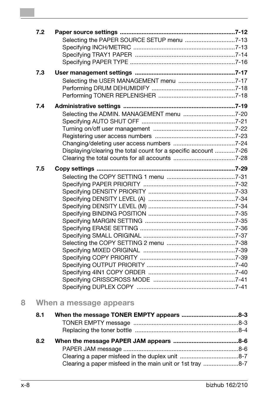 8when a message appears | Konica Minolta BIZHUB 210 User Manual | Page 10 / 256