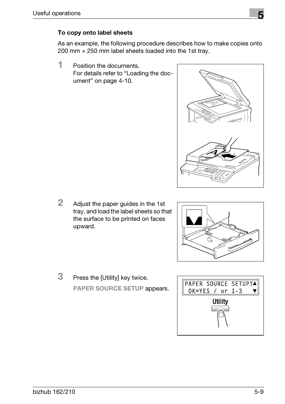 To copy onto label sheets, To copy onto label sheets -9 | Konica Minolta BIZHUB 210 User Manual | Page 135 / 256
