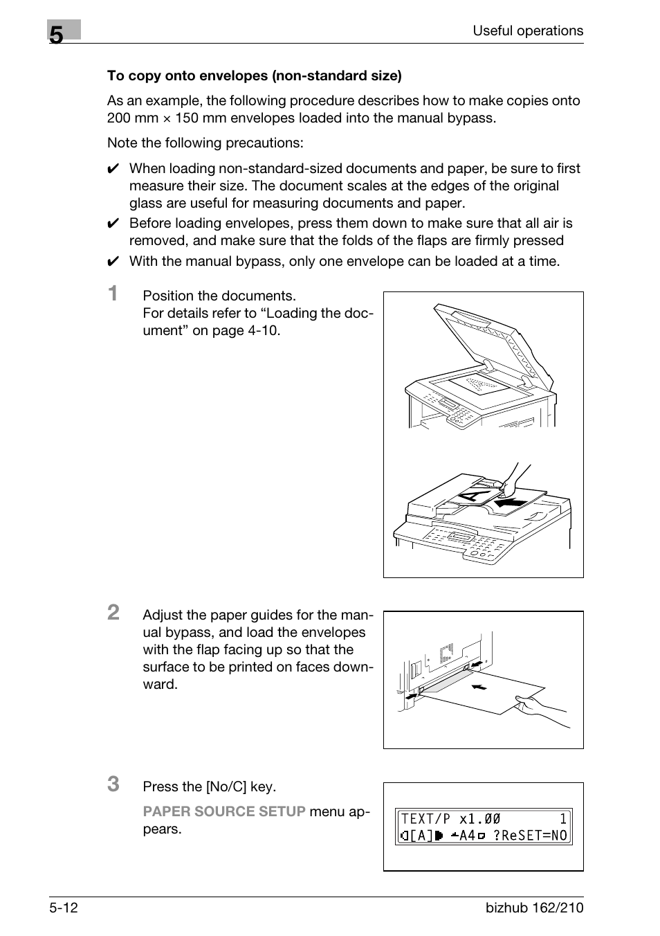 To copy onto envelopes (non-standard size), To copy onto envelopes (non-standard size) -12 | Konica Minolta BIZHUB 210 User Manual | Page 138 / 256