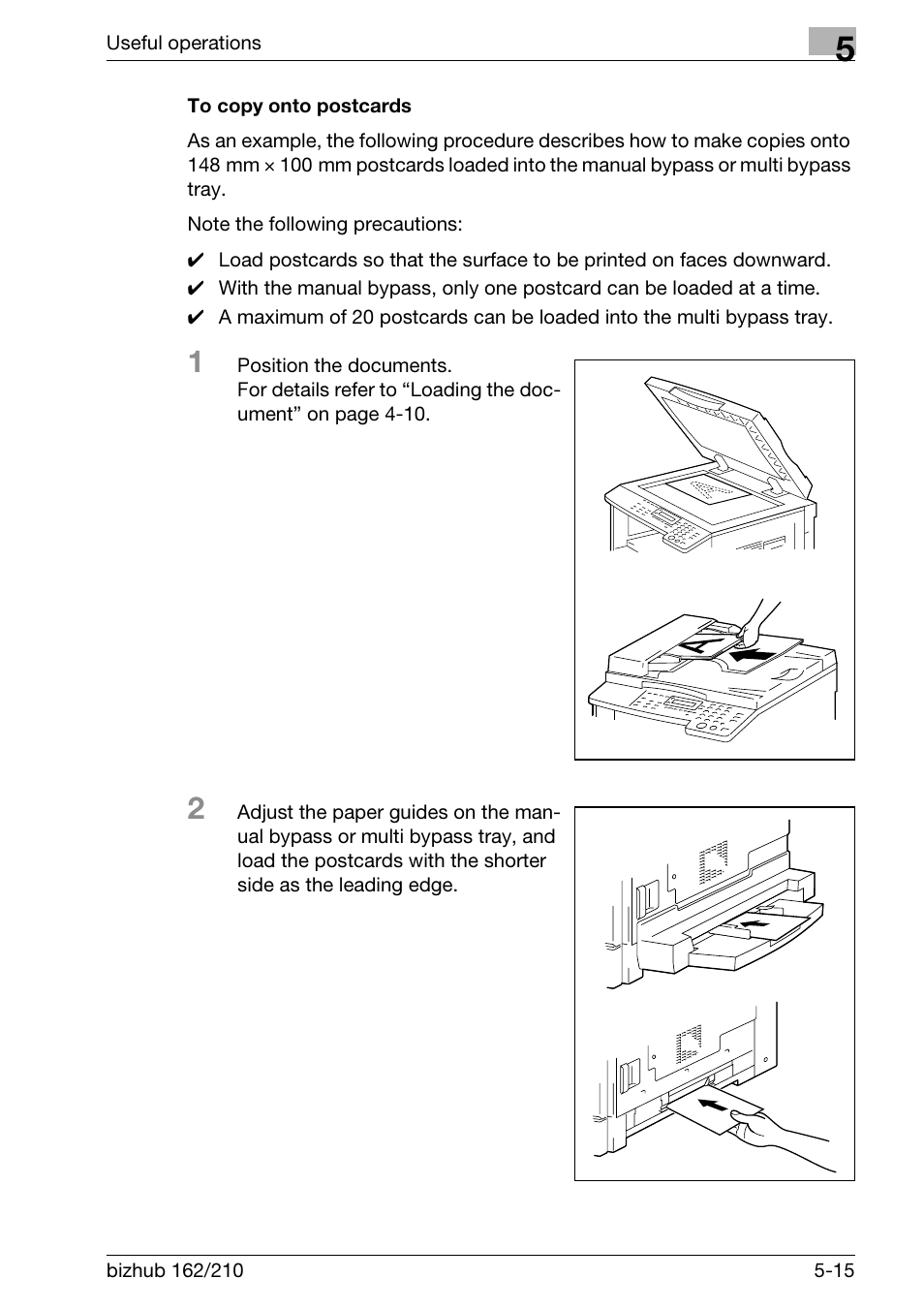 To copy onto postcards, To copy onto postcards -15 | Konica Minolta BIZHUB 210 User Manual | Page 141 / 256