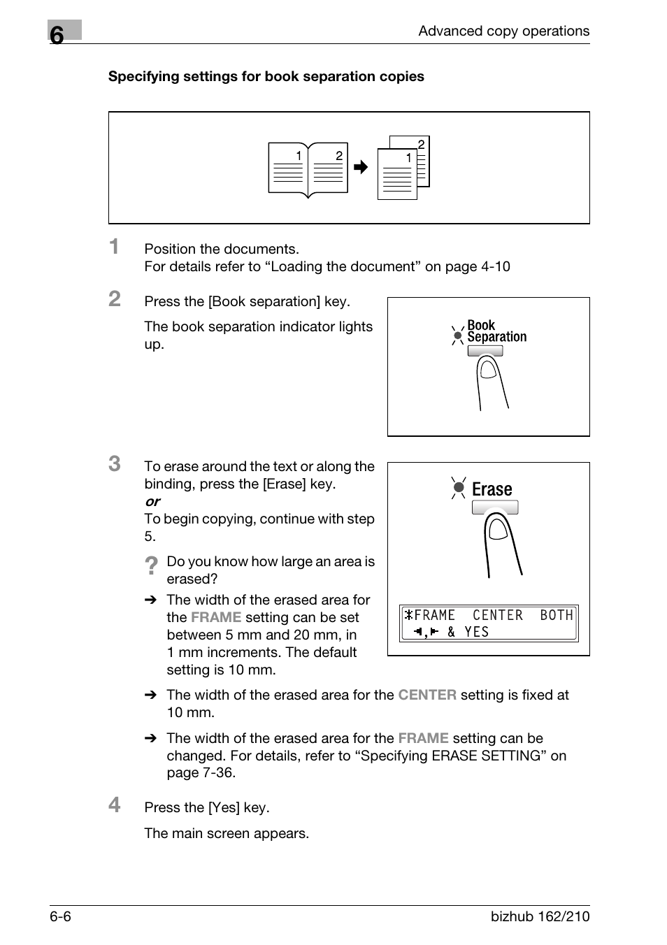 Specifying settings for book separation copies, Specifying settings for book separation copies -6 | Konica Minolta BIZHUB 210 User Manual | Page 150 / 256